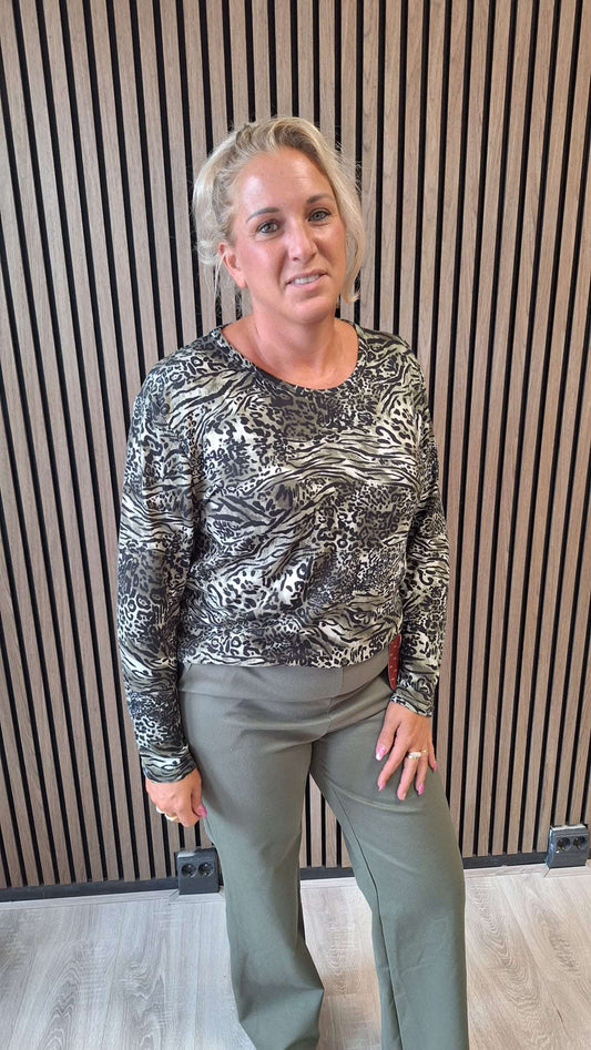 Tara top lange mouw met print panter
