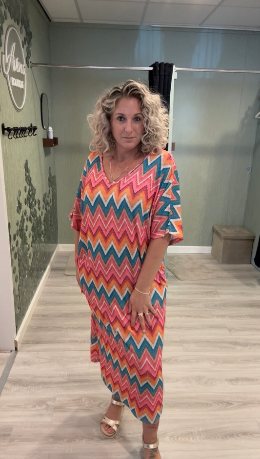 Jurk zig zag print roze